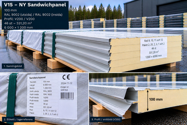V15 – NY Sandwichpanel 326 m² 100mm RAL9002/9002
