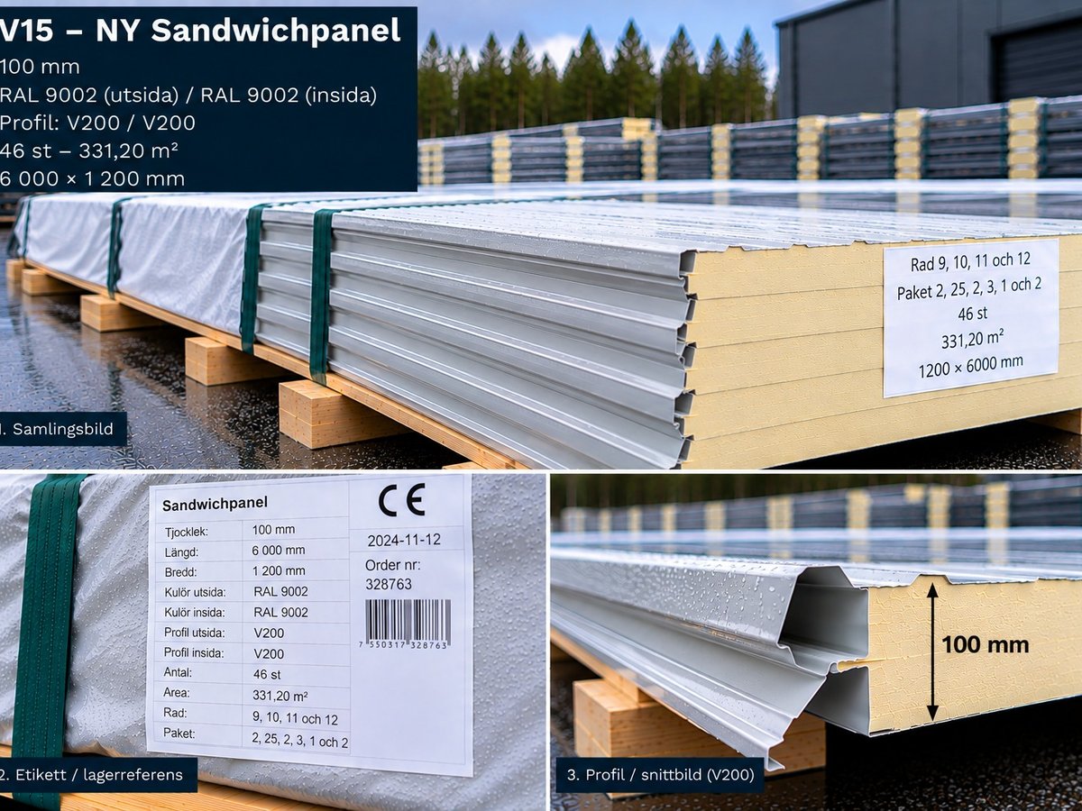V15 – NY Sandwichpanel 326 m² 100mm RAL9002/9002