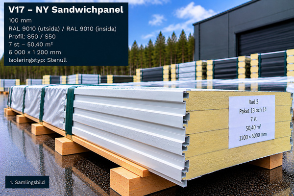 V17 – NY Sandwichpanel 57,6 m² 100mm RAL9010/9010