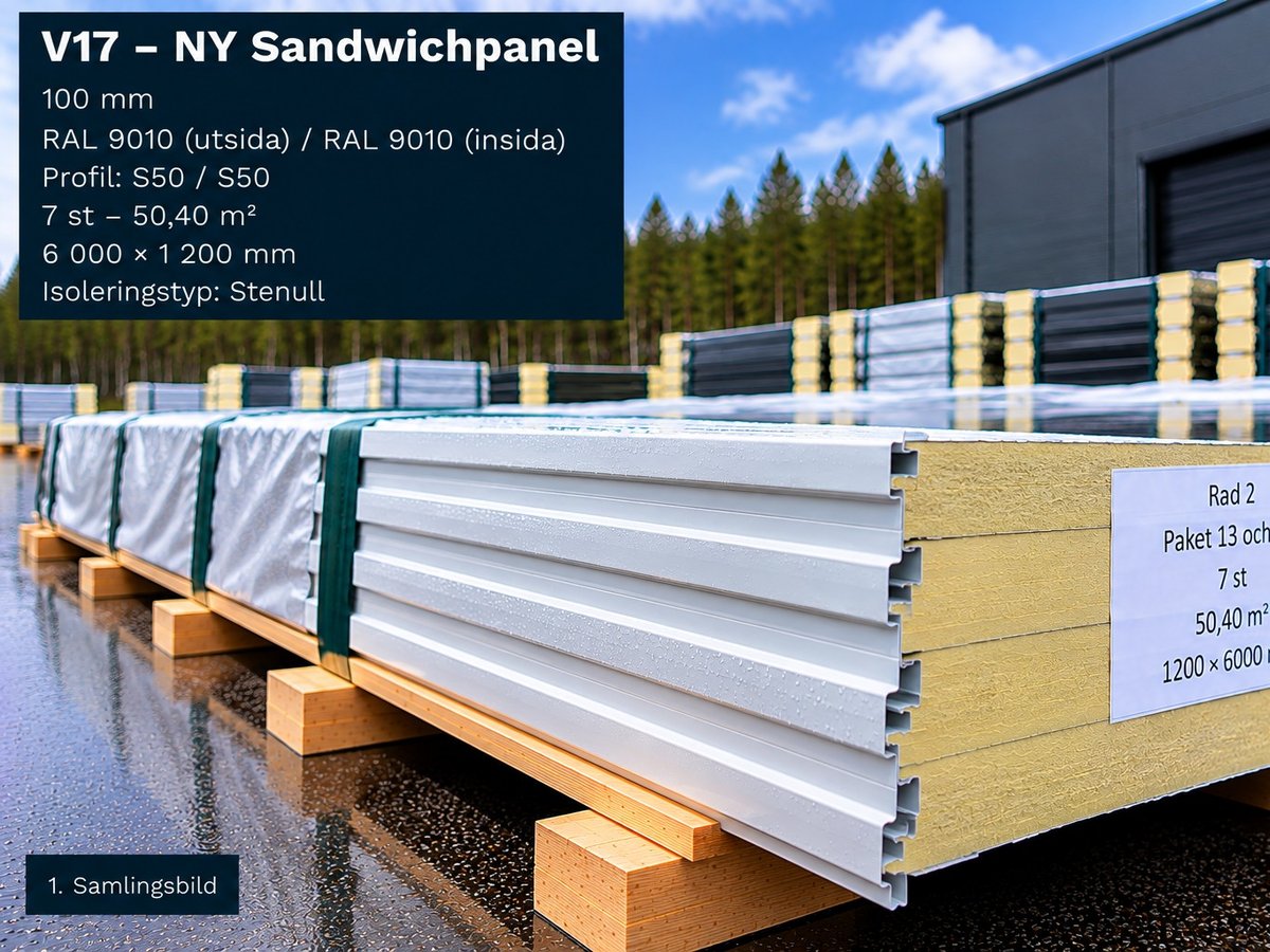 V17 – NY Sandwichpanel 57,6 m² 100mm RAL9010/9010