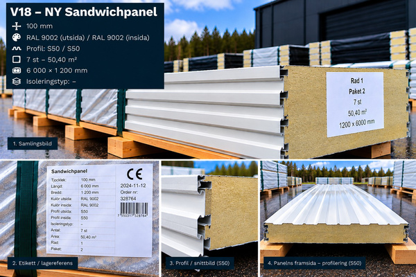 V18 – NY Sandwichpanel 57,6 m² 100mm RAL9002/9002