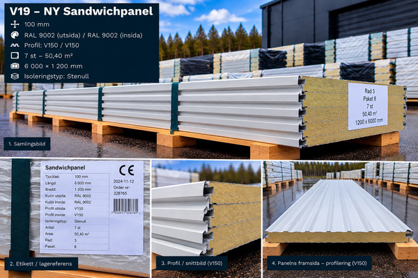 V19 – NY Sandwichpanel 50,4 m² 100mm RAL9002/9002