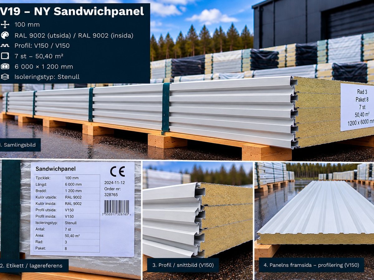 V19 – NY Sandwichpanel 50,4 m² 100mm RAL9002/9002