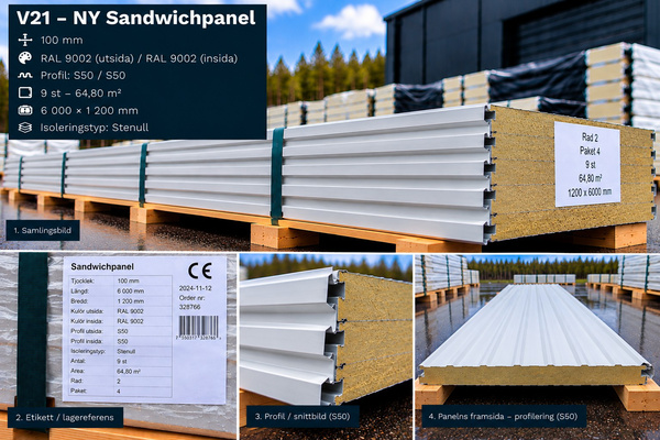 V21 – NY Sandwichpanel 79,2 m² 200mm RAL9006/9002