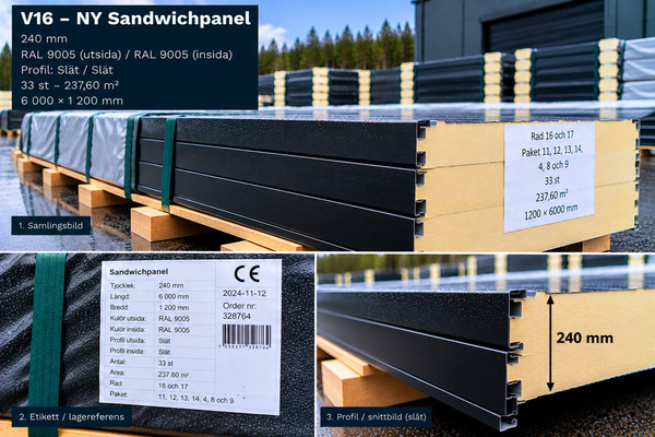 V16 – NY Sandwichpanel 238 m² 240mm RAL9005/9005