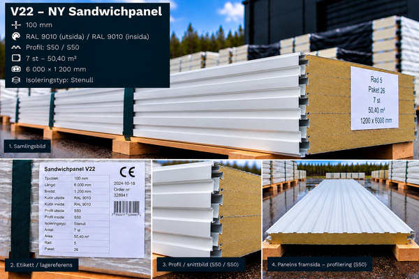 V22 – NY Sandwichpanel 72 m² 100mm RAL9010/9010