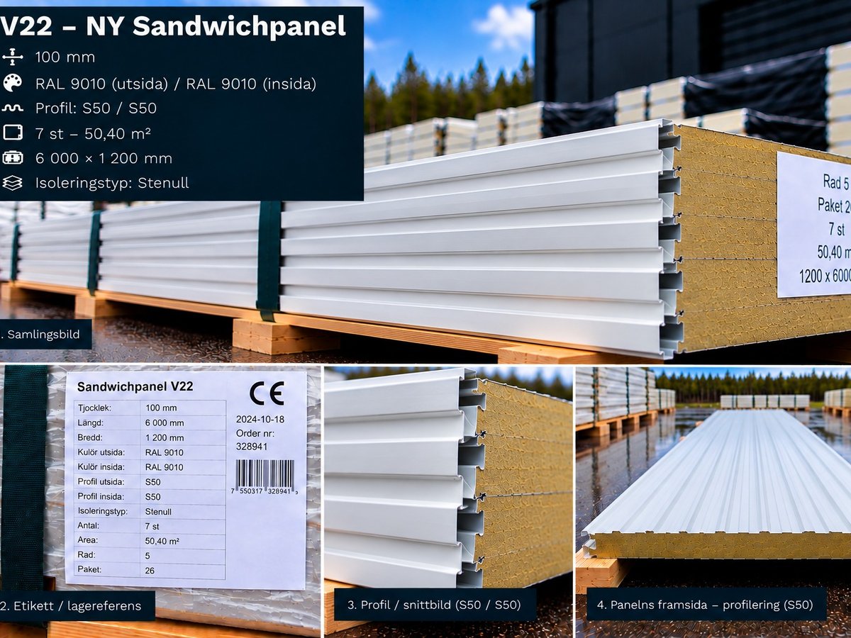 V22 – NY Sandwichpanel 72 m² 100mm RAL9010/9010