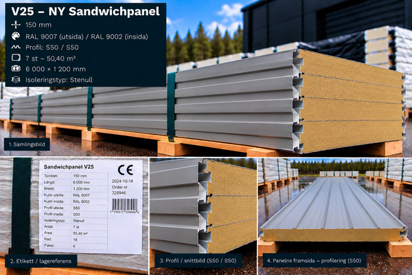 V25 – NY Sandwichpanel 57,6 m² 150mm RAL9002/9002
