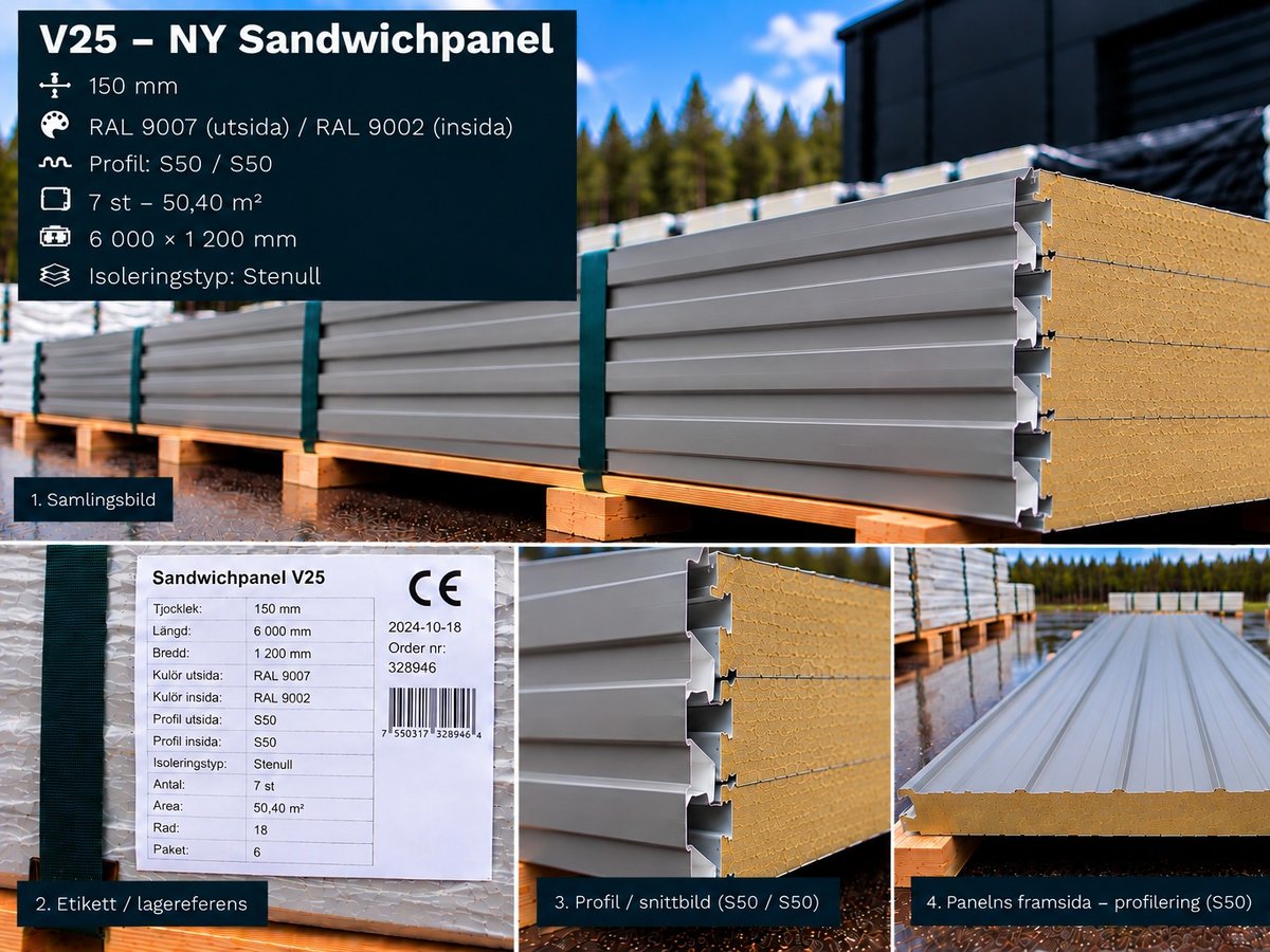 V25 – NY Sandwichpanel 57,6 m² 150mm RAL9002/9002