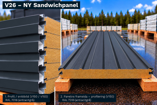 V26 – NY Sandwichpanel 226 m², 150 mm, RAL 7016/7040