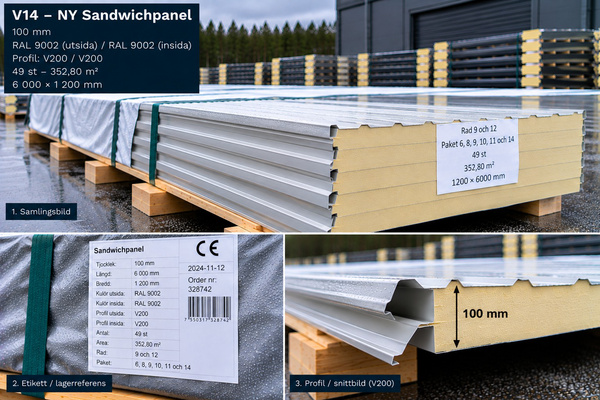 V14 – NY Sandwichpanel 345 m² 100mm RAL9002/9002