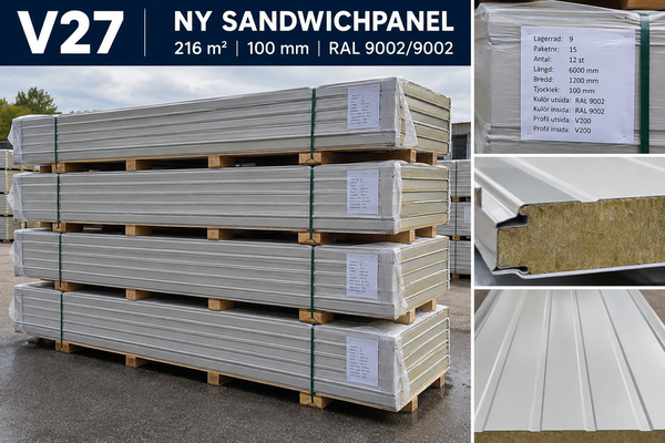 V27 – NY Sandwichpanel 224 m², 100 mm, RAL 9010/9010
