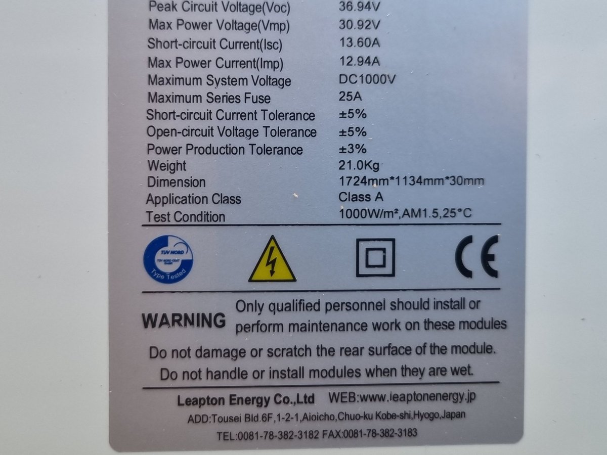 Solpaneler Leapton Solar LP182, 70,3 kvm (pall nr 3)
